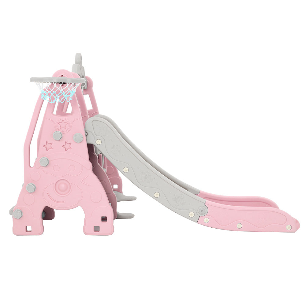 Kids Slide 170cm Extra Long Swing Basketball Hoop Toddlers PlaySet Pink Homecoze
