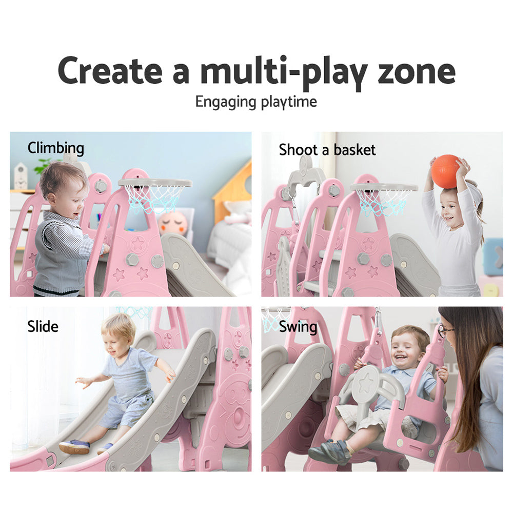 Kids Slide 170cm Extra Long Swing Basketball Hoop Toddlers PlaySet Pink Homecoze