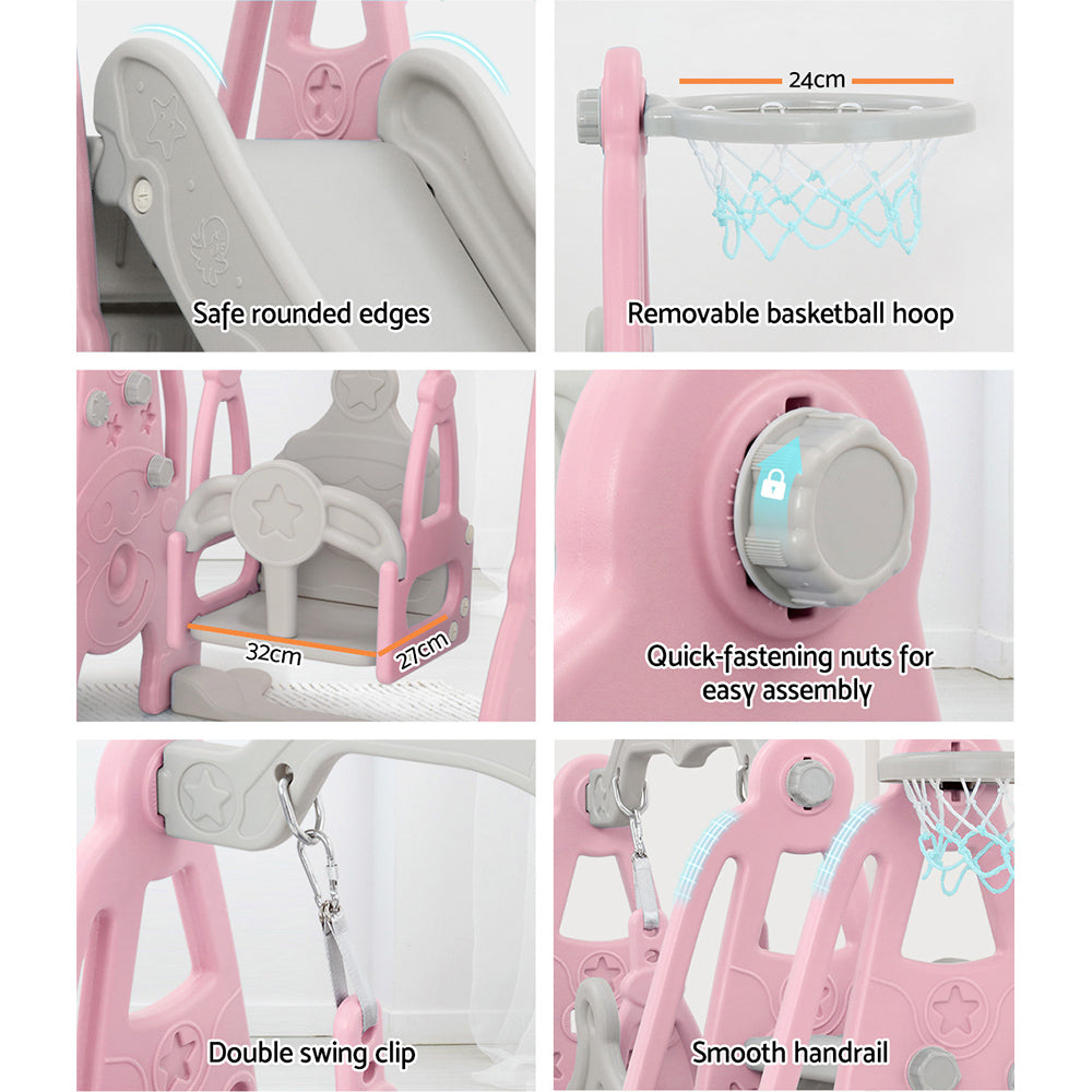 Kids Slide 170cm Extra Long Swing Basketball Hoop Toddlers PlaySet Pink Homecoze