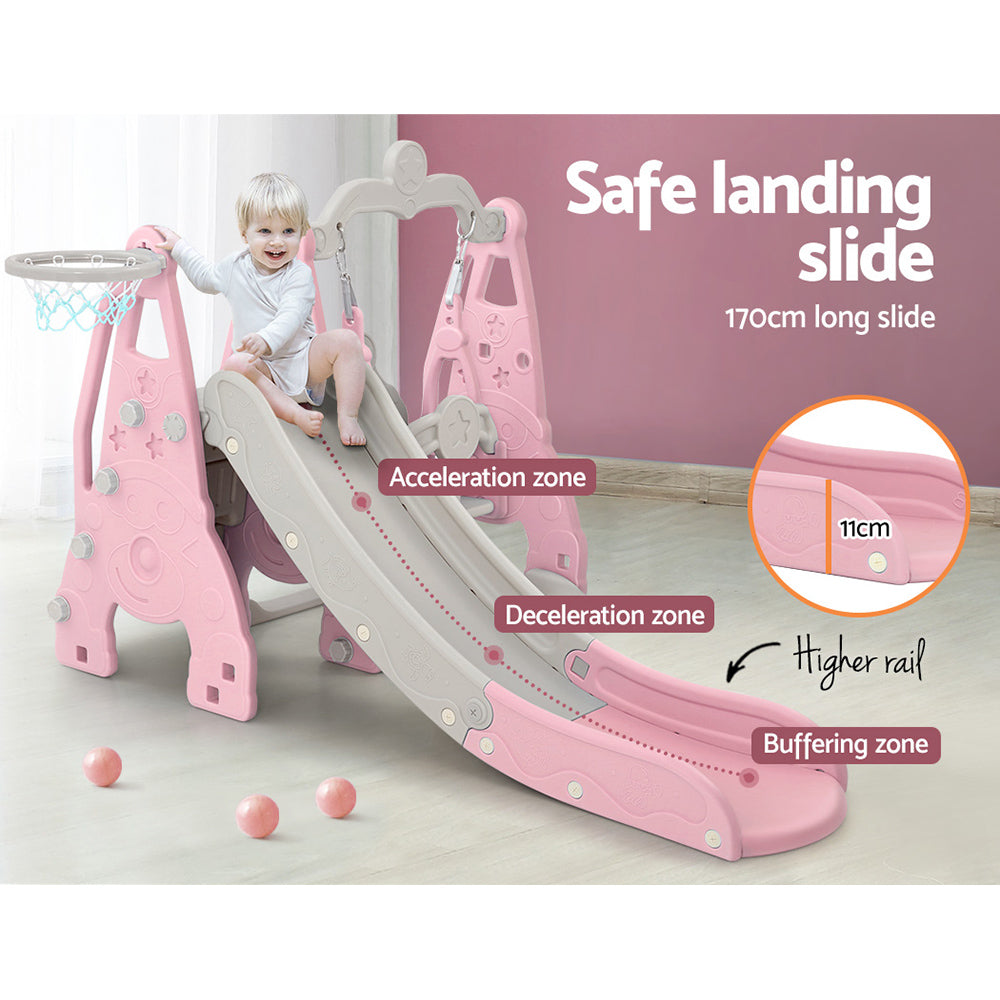 Kids Slide 170cm Extra Long Swing Basketball Hoop Toddlers PlaySet Pink Homecoze