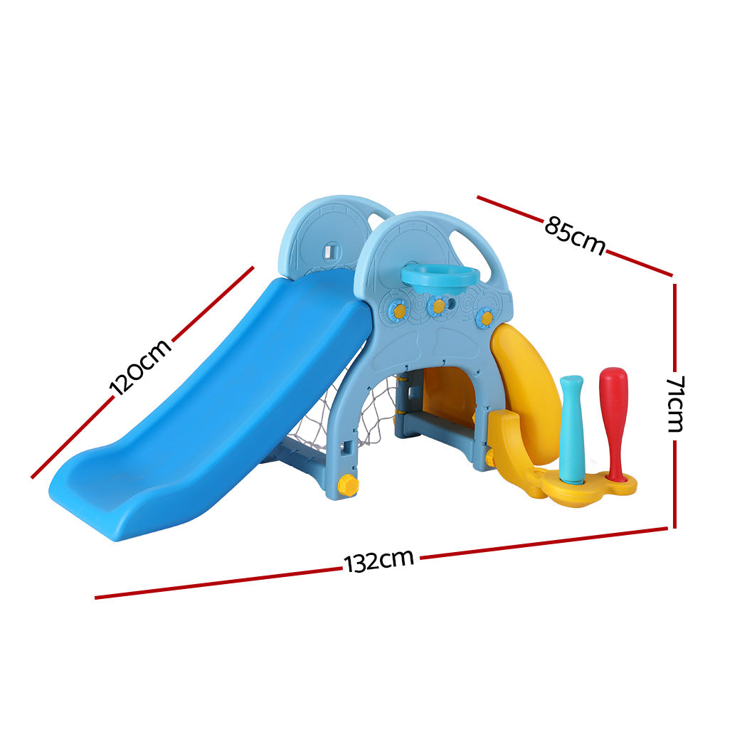 Kids Slide Set with Baseball Bat Mini Soccer Goal Outdoor Playground 120cm Blue - Homecoze