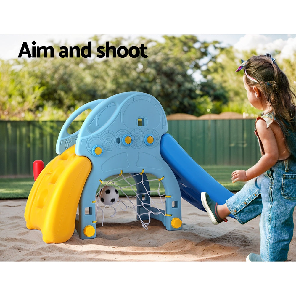 Kids Slide Set with Baseball Bat Mini Soccer Goal Outdoor Playground 120cm Blue - Homecoze