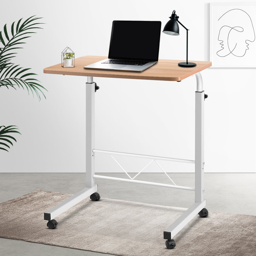 Small Portable Adjustable Height Mobile Laptop Desk - White & Oak Homecoze