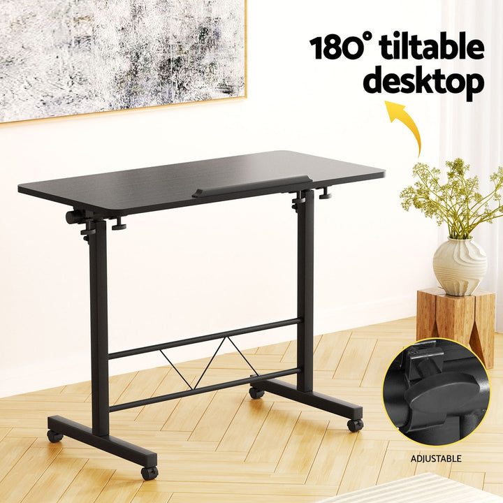 Portable Laptop Desk Mobile Table Height Adjustable with Wheels - Black