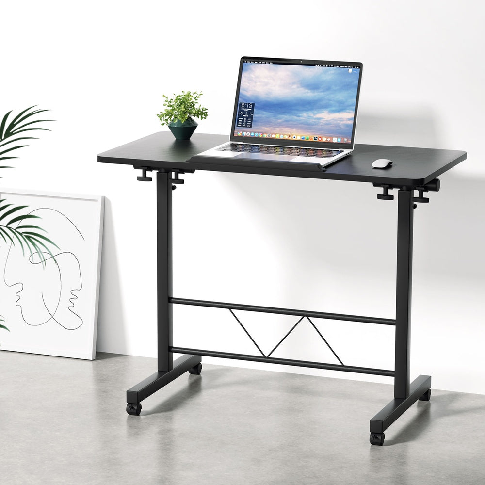 Portable Laptop Desk Mobile Table Height Adjustable with Wheels - Black