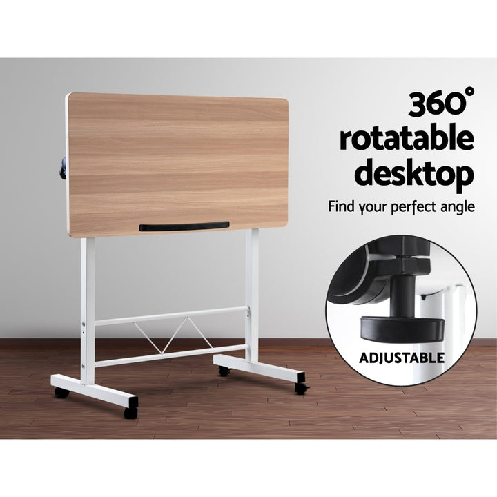 Portable Adjustable Height Mobile Laptop Desk - White & Oak Homecoze