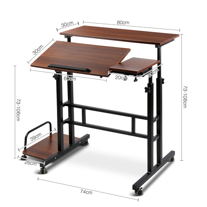 Adjustable Height Compact Dual Laptop & Desktop PC Tilt Table Desk - Dark Wood Homecoze