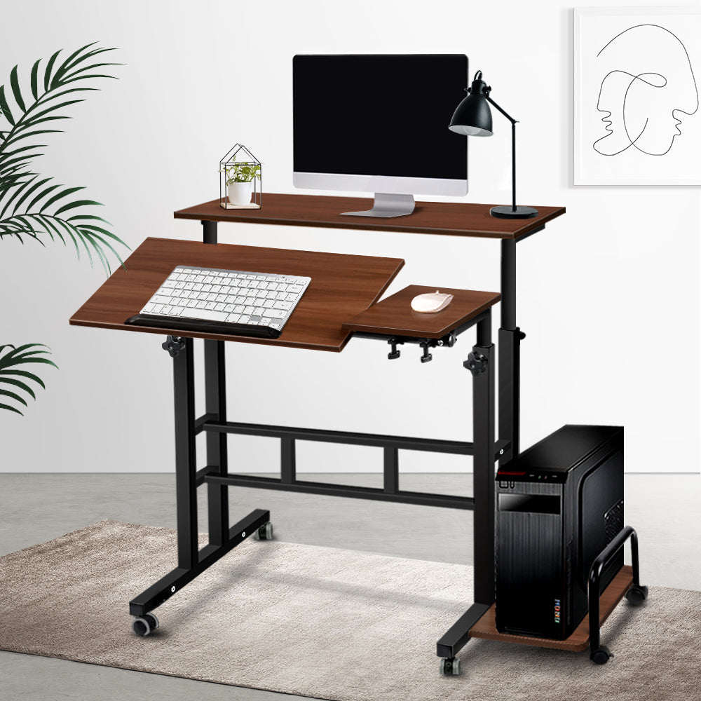 Adjustable Height Compact Dual Laptop & Desktop PC Tilt Table Desk - Dark Wood Homecoze