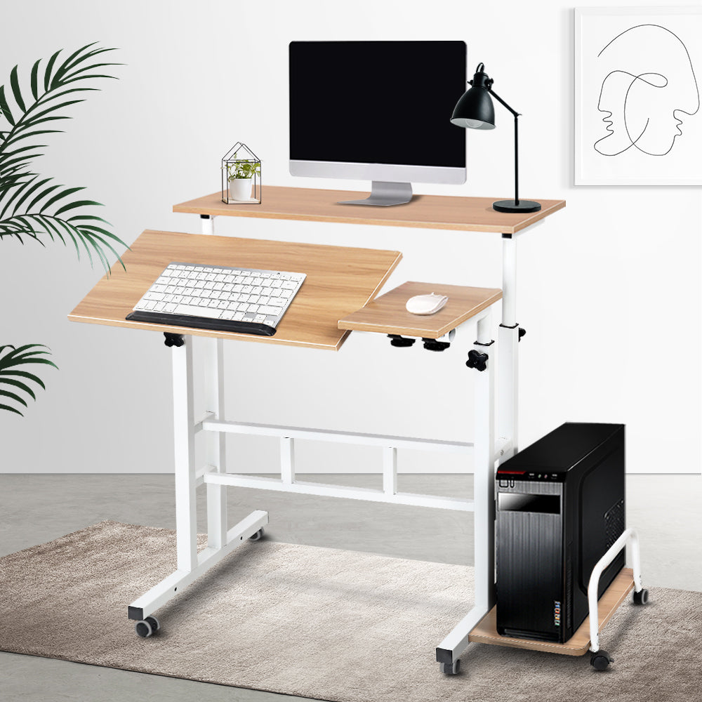 Adjustable Height Compact Dual Laptop & Desktop PC Tilt Table Desk - Oak Homecoze