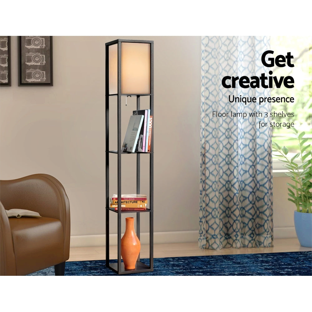 Vintage Wood Style Standing Floor Lamp Shelf - Black Homecoze