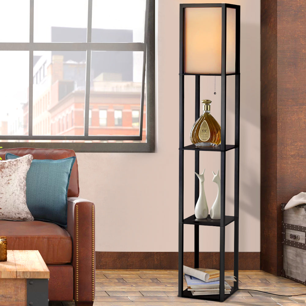 Vintage Wood Style Standing Floor Lamp Shelf - Black Homecoze