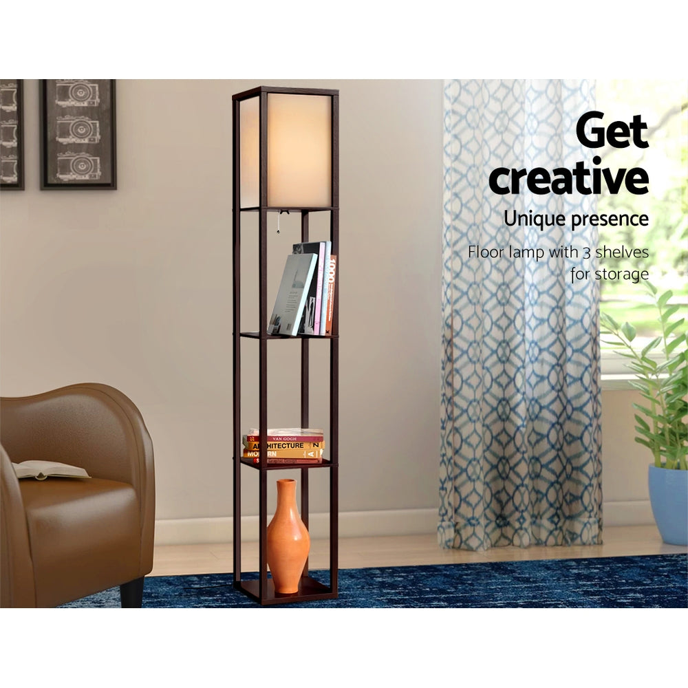 Vintage Wood Style Standing Floor Lamp Shelf - Brown Homecoze