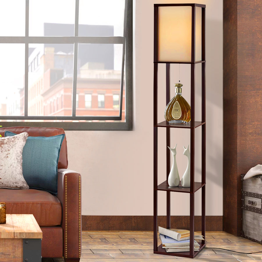 Vintage Wood Style Standing Floor Lamp Shelf - Brown Homecoze