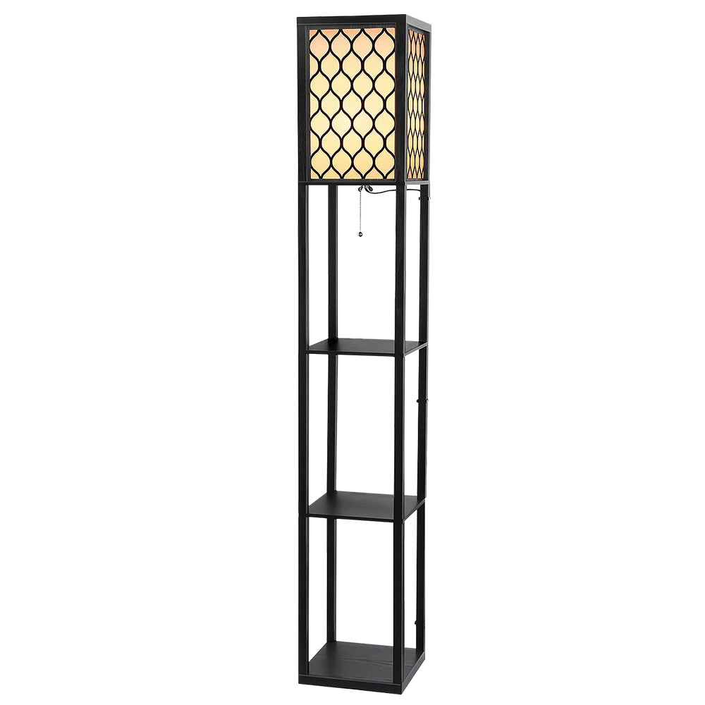 Vintage Wood Style Standing Floor Lamp Shelf - Black Grated Homecoze