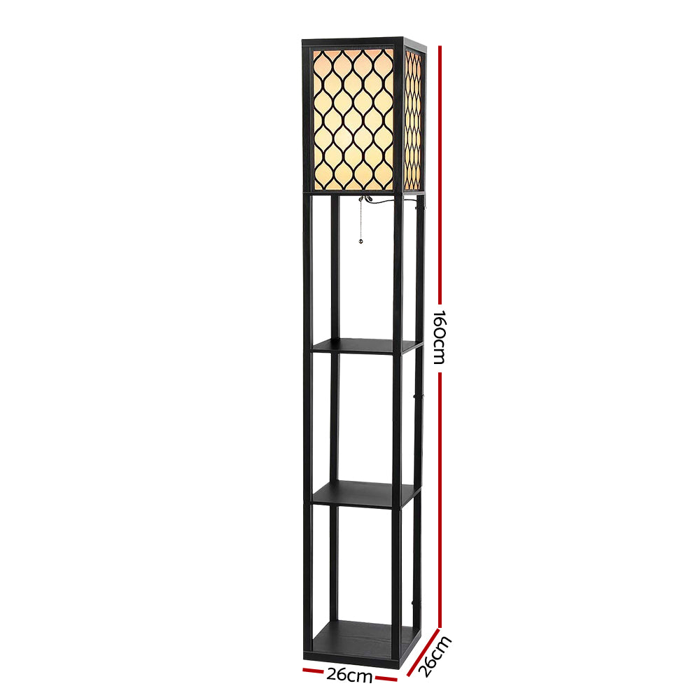 Vintage Wood Style Standing Floor Lamp Shelf - Black Grated Homecoze