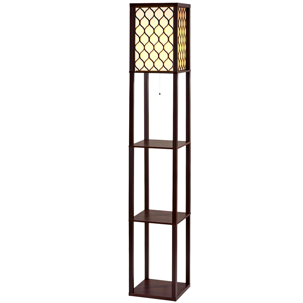 Vintage Wood Style Standing Floor Lamp Shelf - Brown Grated Homecoze