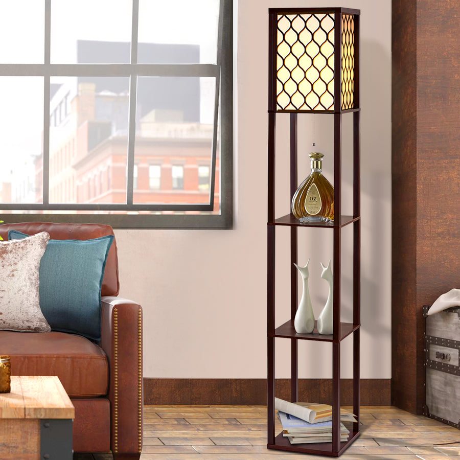 Vintage Wood Style Standing Floor Lamp Shelf - Brown Grated Homecoze