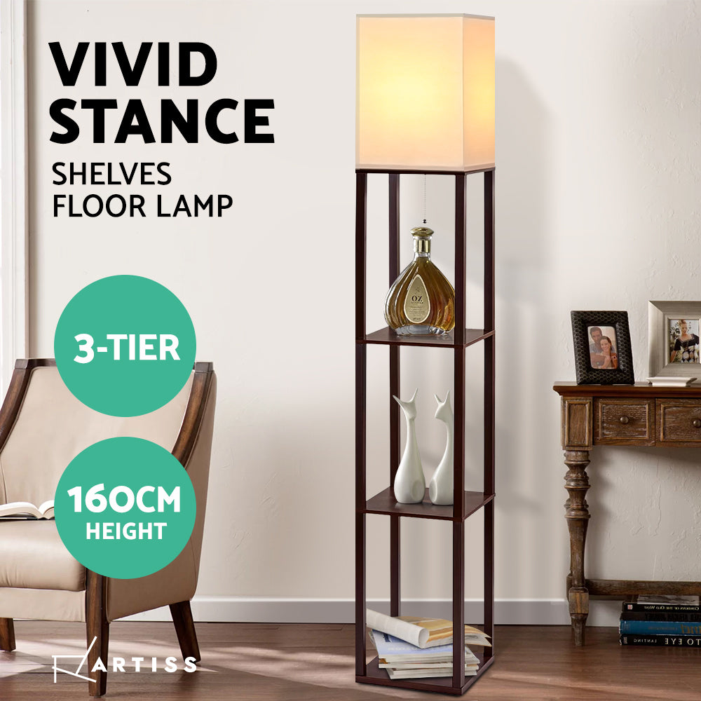 Vintage Wood Style Standing Floor Lamp Shelf - Walnut Homecoze