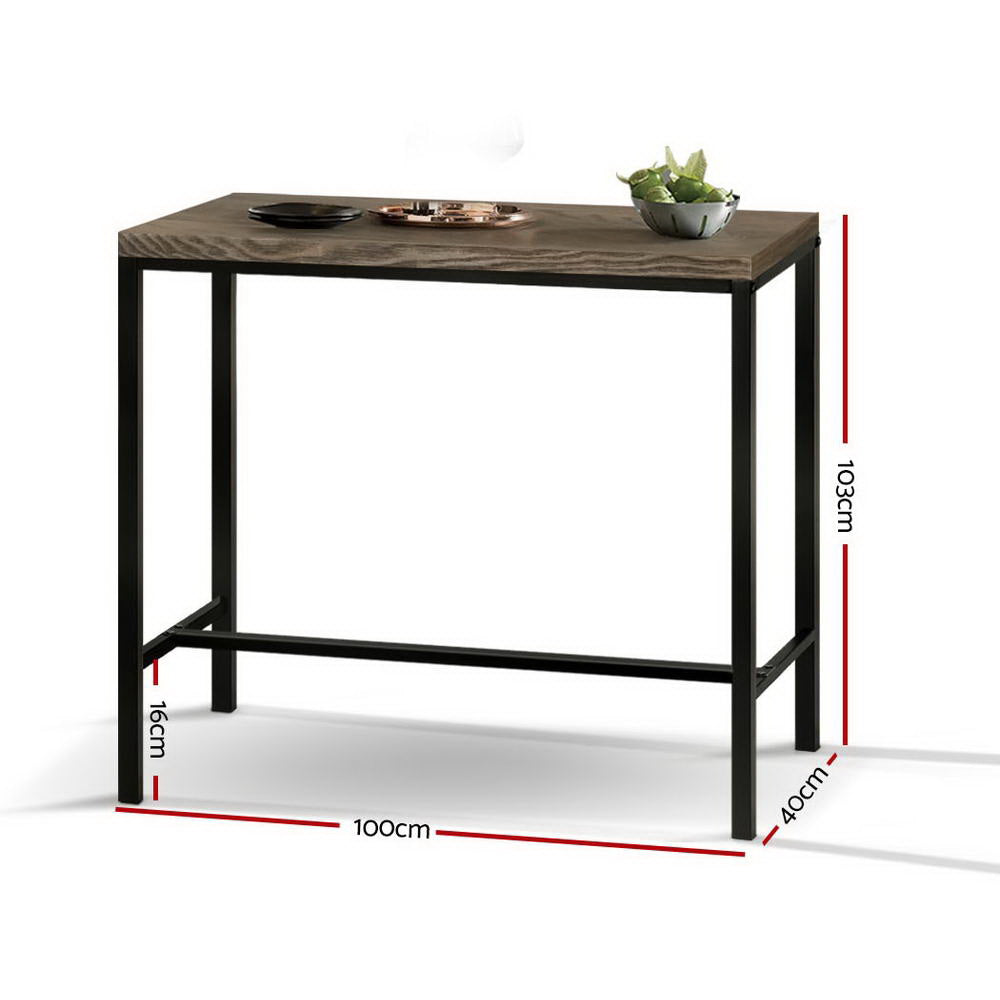 Retro Vintage Style Bar Table Pine Wood & Metal Frame Dark Brown - Homecoze
