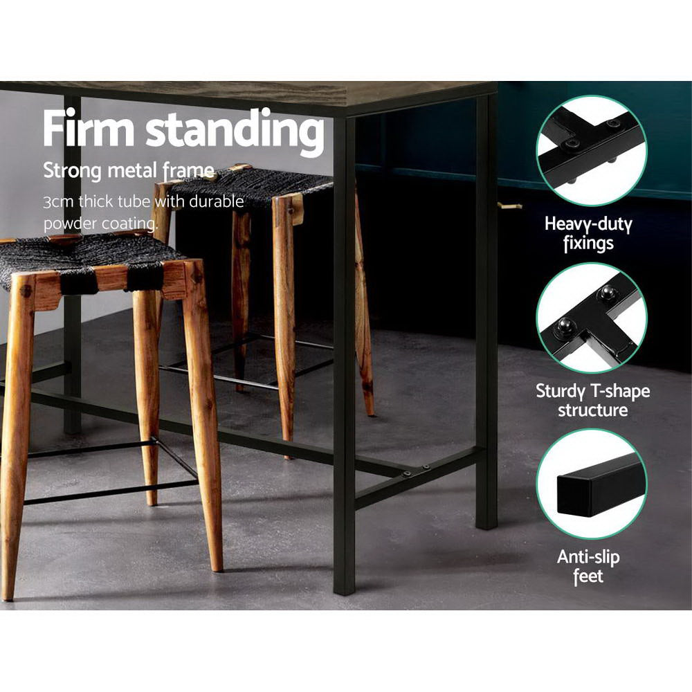 Retro Vintage Style Bar Table Pine Wood & Metal Frame Dark Brown - Homecoze
