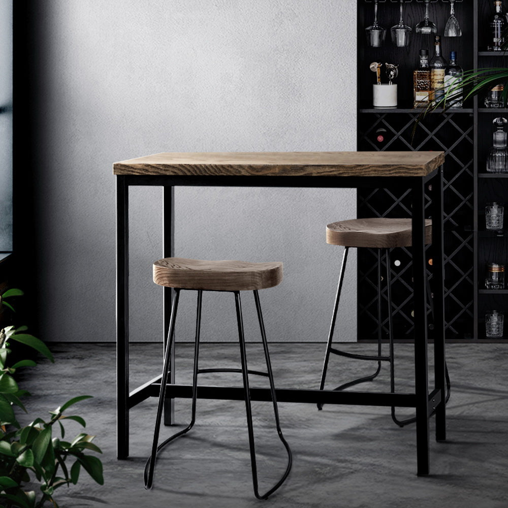 Retro Vintage Style Bar Table Pine Wood & Metal Frame Dark Brown - Homecoze