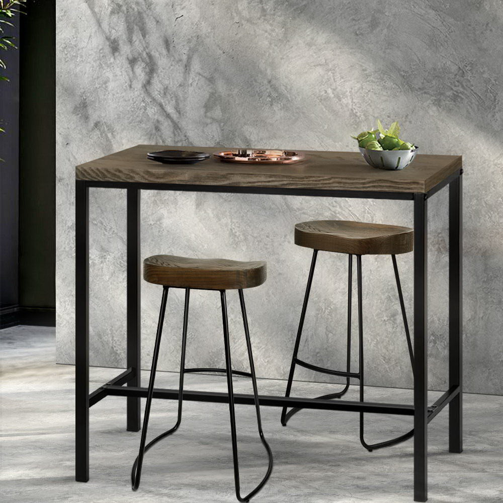 Retro Vintage Style Bar Table Pine Wood & Metal Frame Dark Brown - Homecoze