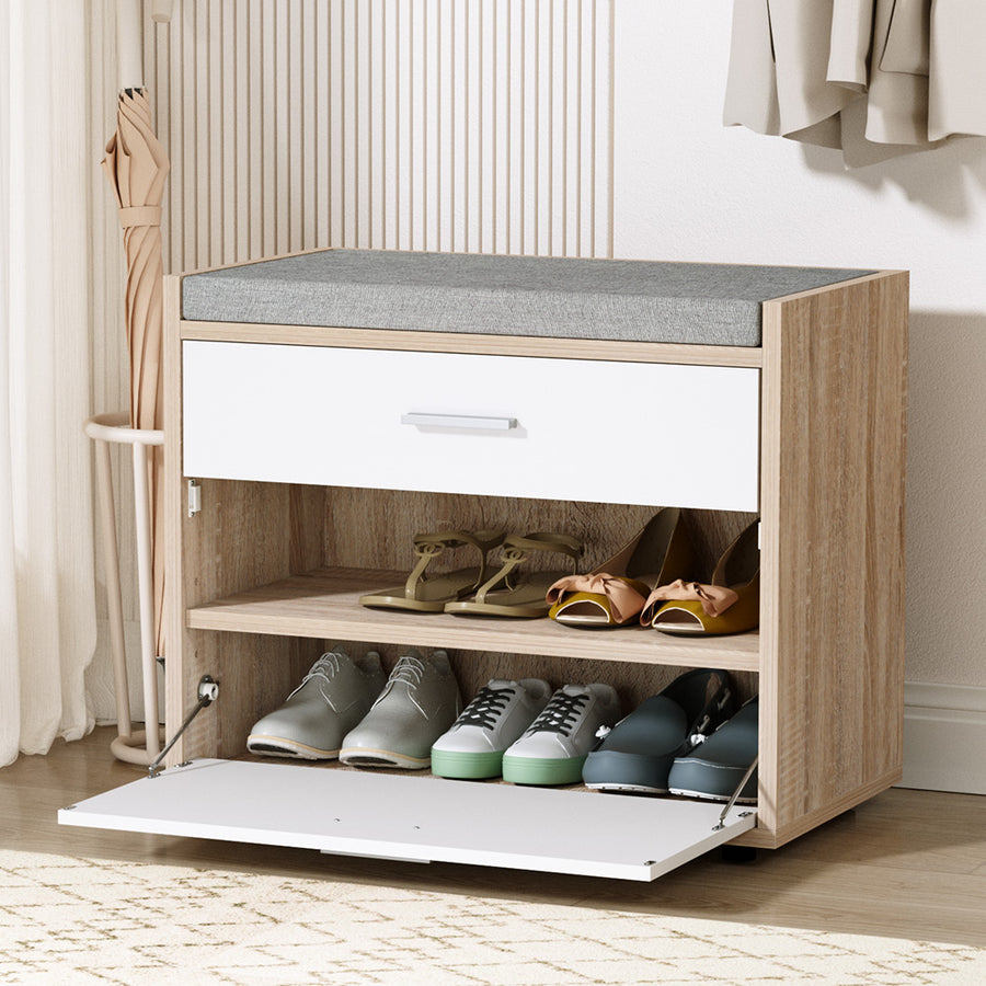 Shoe Cabinet Bench Organizer with Fabric Seat Homecoze