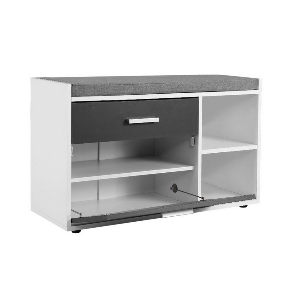 Shoe Cabinet Storage Bench with Adjustable Shelf and Drawer - White & Grey Homecoze