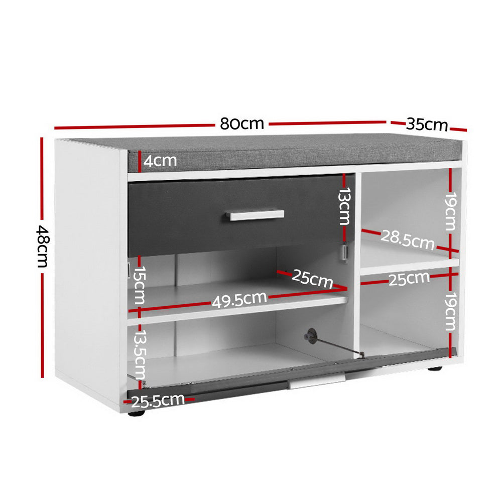 Shoe Cabinet Storage Bench with Adjustable Shelf and Drawer - White & Grey Homecoze