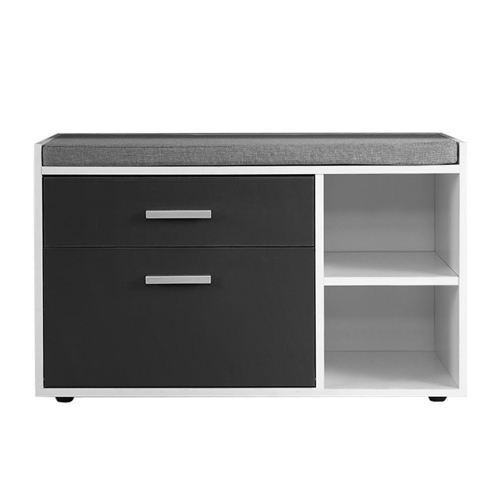 Shoe Cabinet Storage Bench with Adjustable Shelf and Drawer - White & Grey Homecoze