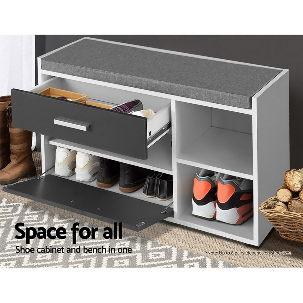 Shoe Cabinet Storage Bench with Adjustable Shelf and Drawer - White & Grey Homecoze