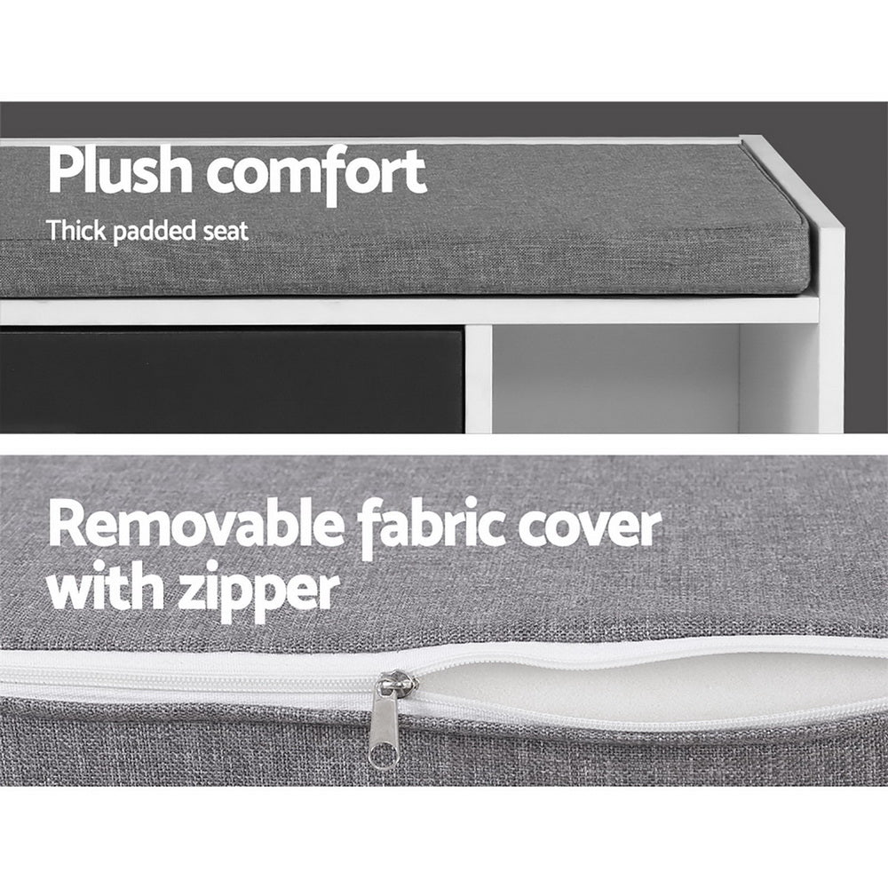Shoe Cabinet Storage Bench with Adjustable Shelf and Drawer - White & Grey Homecoze
