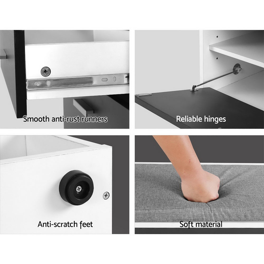 Shoe Cabinet Storage Bench with Adjustable Shelf and Drawer - White & Grey Homecoze