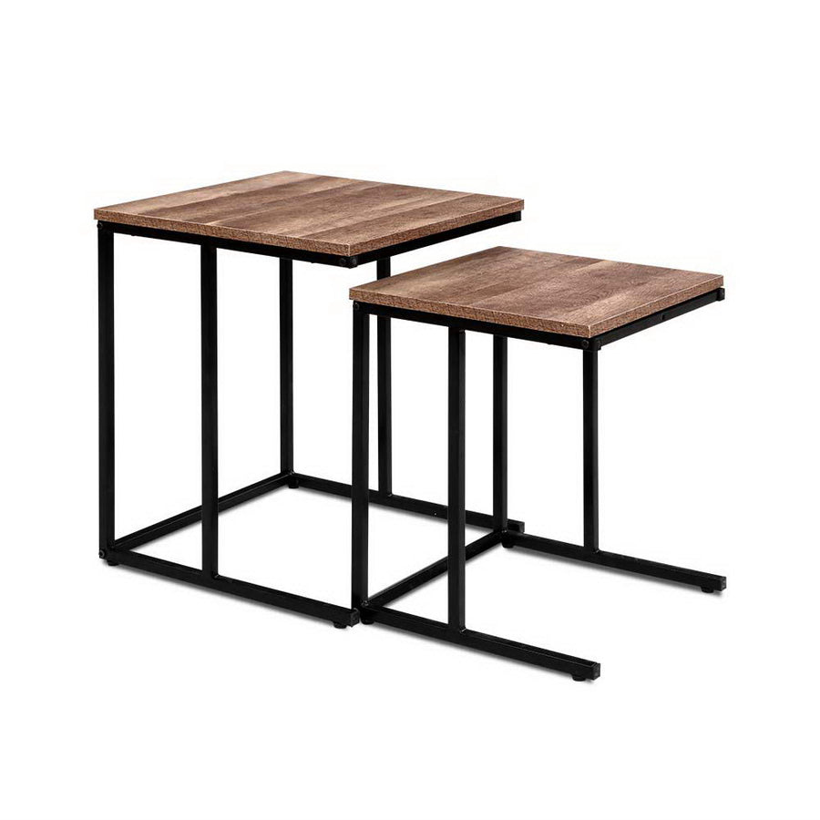 Rustic Vintage Style Nested Coffee Side Table Set - Brown & Black Homecoze