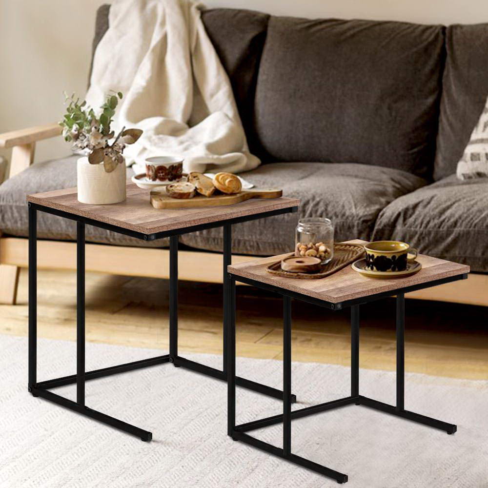 Rustic Vintage Style Nested Coffee Side Table Set - Brown & Black - Homecoze