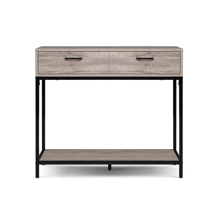 Industrial Hallway Console Table with 2 Drawers - Oak & Black Homecoze