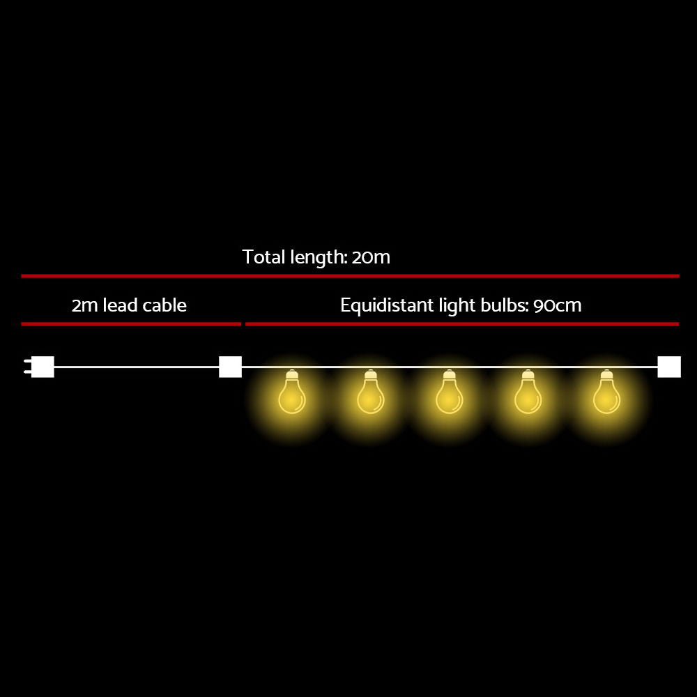 20m Festoon String Lights Kit For Indoors & Outdoors Homecoze