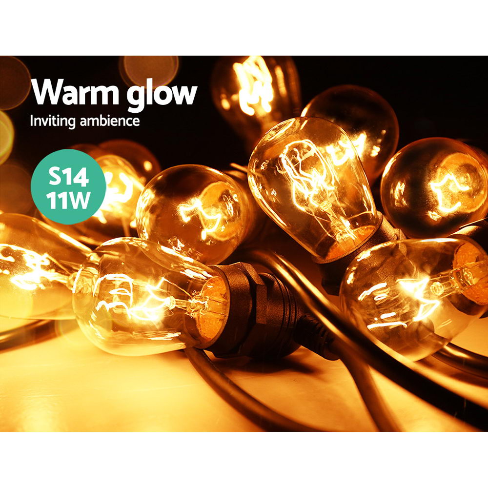 38m LED Festoon String Lights Indoor & Outdoor - 40 Small Removable Bulbs Homecoze