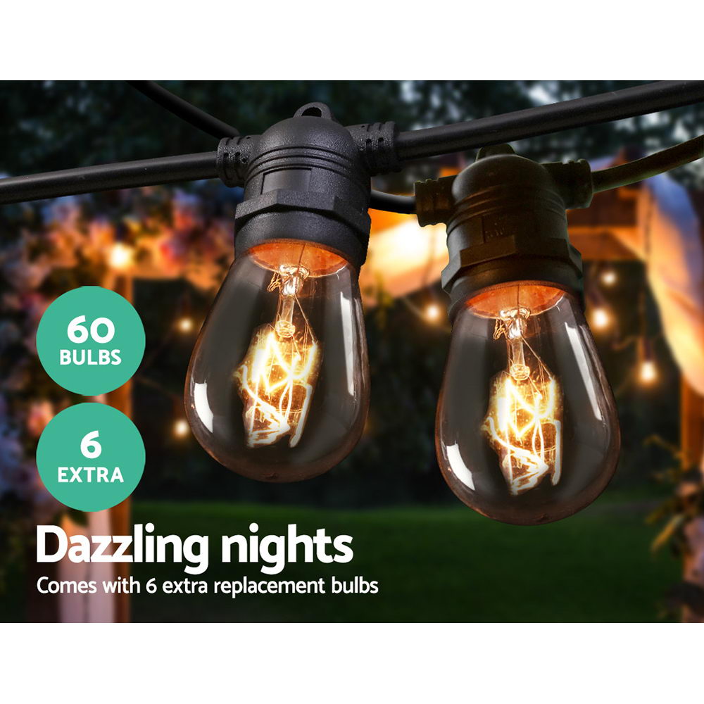 56m LED Festoon String Lights Indoor & Outdoor - 60 Small Removable Bulbs Homecoze