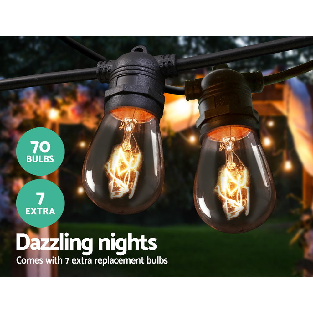 65m LED Festoon String Lights Indoor & Outdoor - 70 Small Removable Bulbs Homecoze