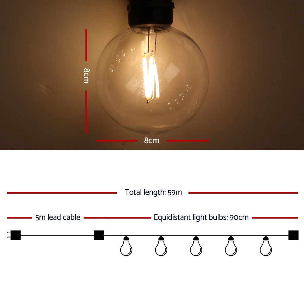 59m LED Festoon String Lights Kit For Indoors & Outdoors Homecoze