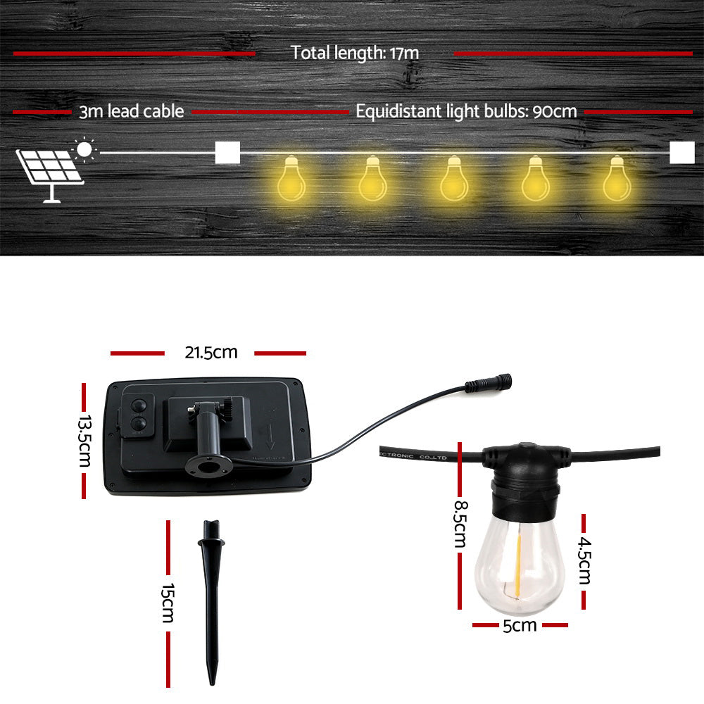 17m LED Solar Powered Festoon String Lights Indoor & Outdoor - 15 Small Bulbs Homecoze