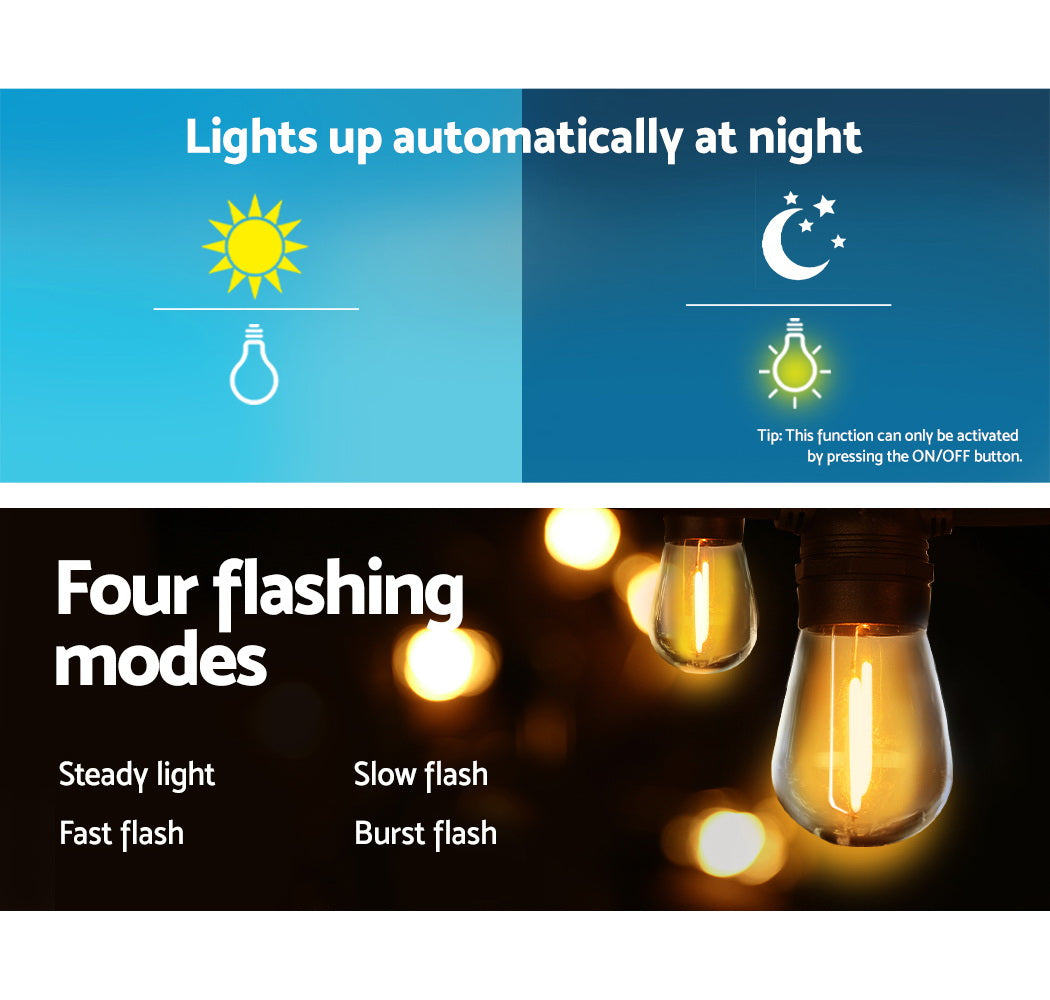 17m LED Solar Powered Festoon String Lights Indoor & Outdoor - 15 Small Bulbs Homecoze