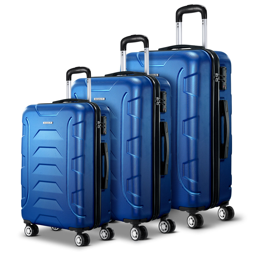 Wanderlite 3pc Luggage Travel Sets Suitcase Trolley TSA Lock Blue Homecoze