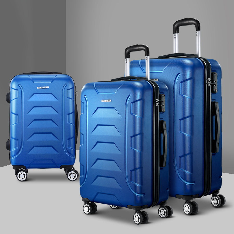 Wanderlite 3pc Luggage Travel Sets Suitcase Trolley TSA Lock Blue Homecoze