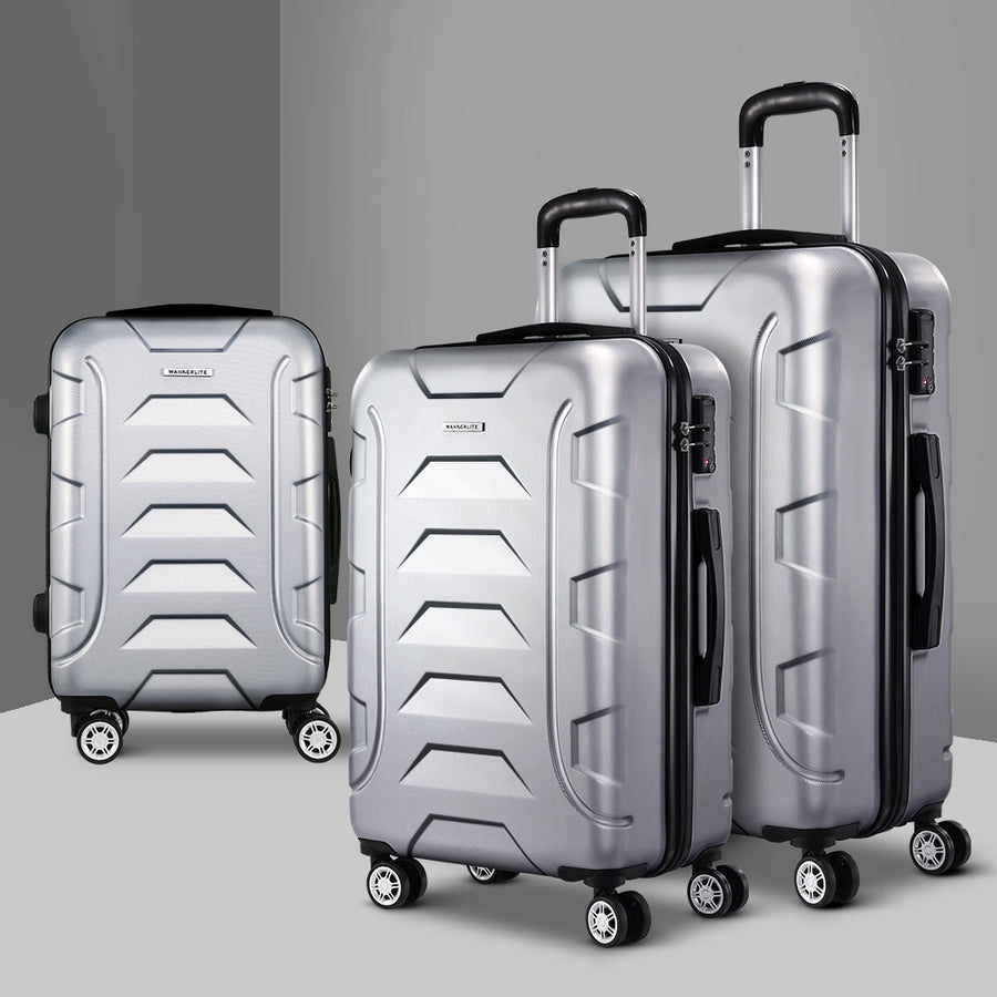 Wanderlite 3pc Luggage Travel Sets Suitcase Trolley TSA Lock Silver Homecoze