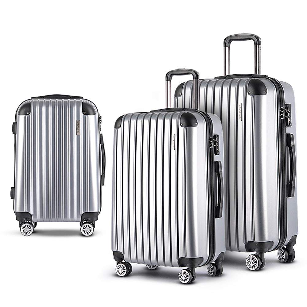 Wanderlite 3pc Luggage Sets Trolley Travel Suitcases TSA Hard Case Silver Homecoze