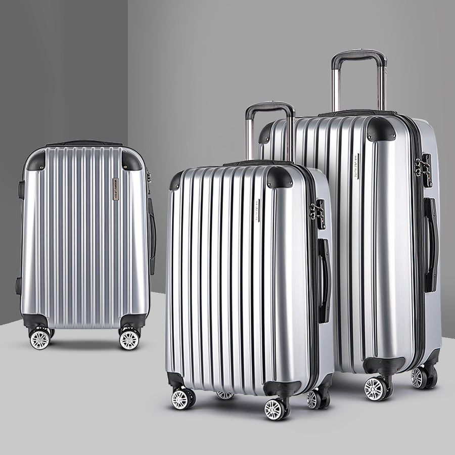 Wanderlite 3pc Luggage Sets Trolley Travel Suitcases TSA Hard Case Silver Homecoze