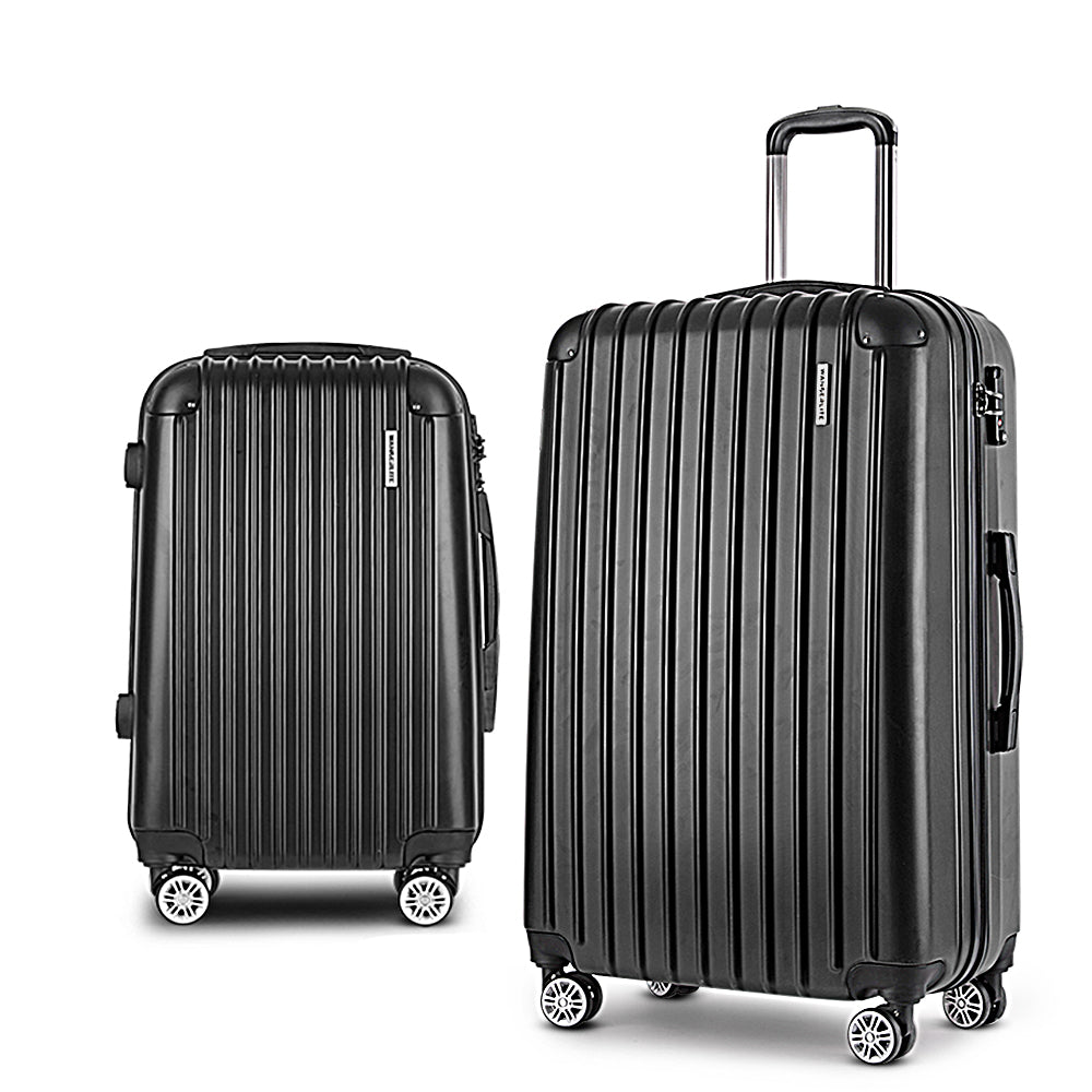Wanderlite 2pcs Luggage Trolley Set Travel Suitcase Hard Case Carry On Bag Black Homecoze