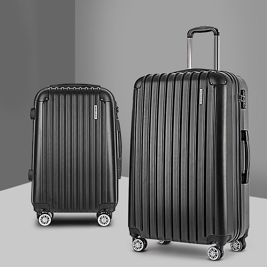 Wanderlite 2pcs Luggage Trolley Set Travel Suitcase Hard Case Carry On Bag Black Homecoze